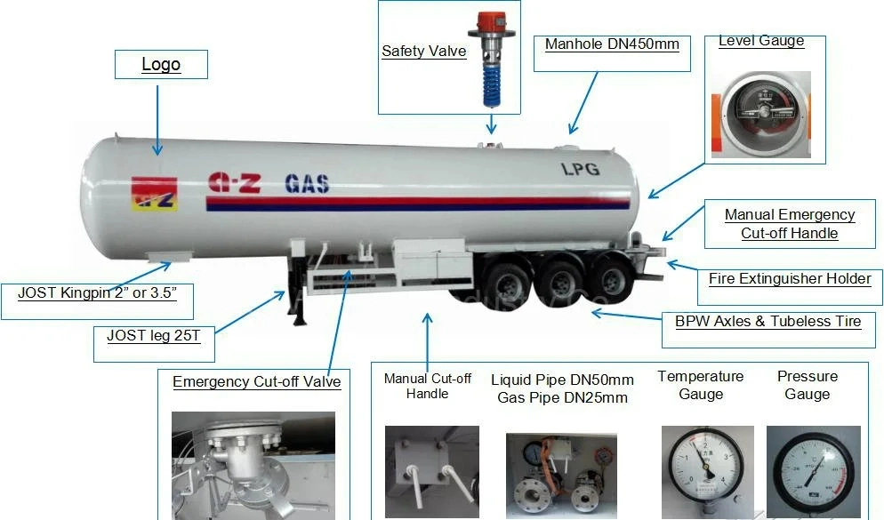 Gas New Manten in Bulk or Container, Wax Polished CO2 Tank 60m3 LPG Semi Trailer